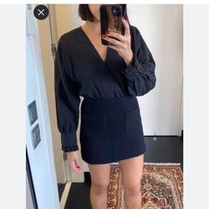 Zara Tweed Long Sleeve Mini Dress Black
